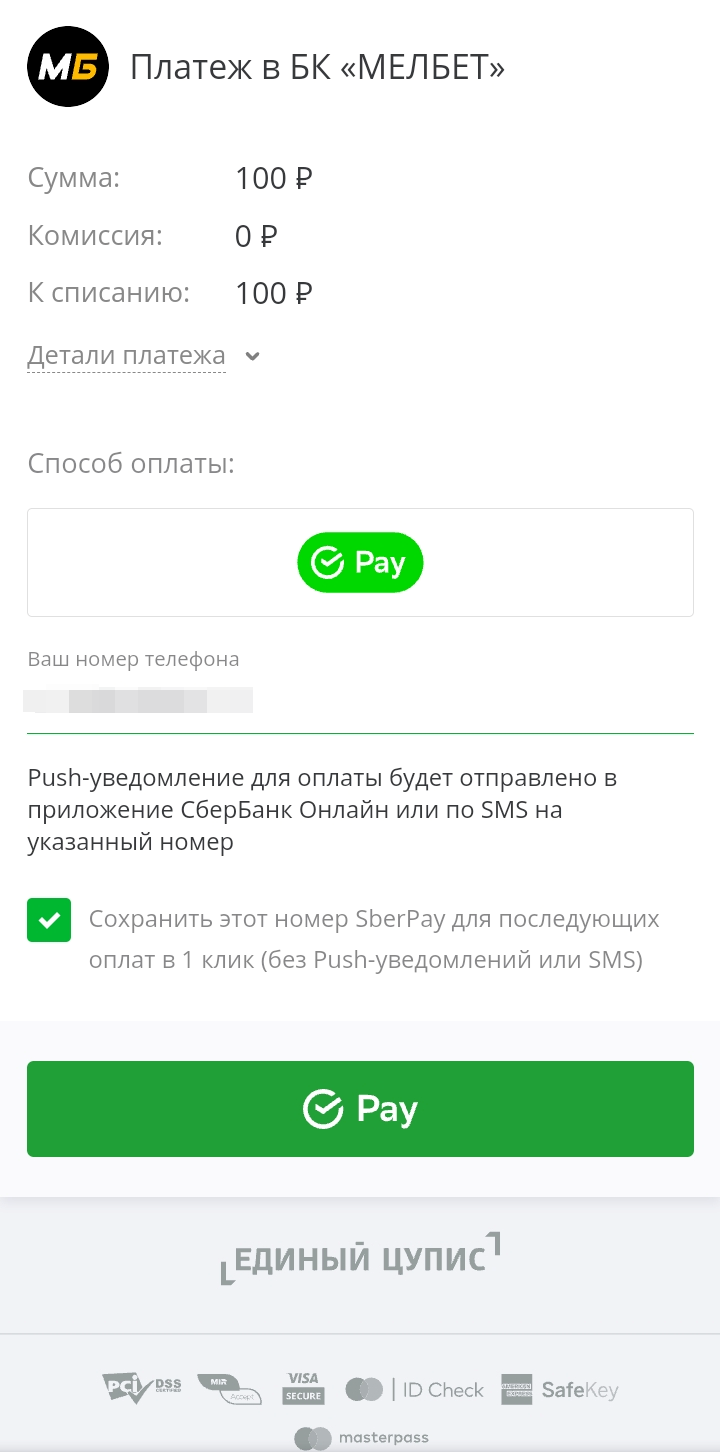 Образец платежа через Первый ЦУПИС